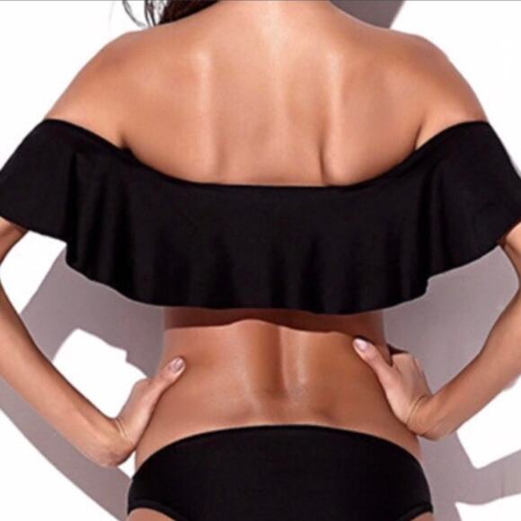 Victoria's Secret off the shoulder black ruffle bikini top only sz S - Picture 2 of 6